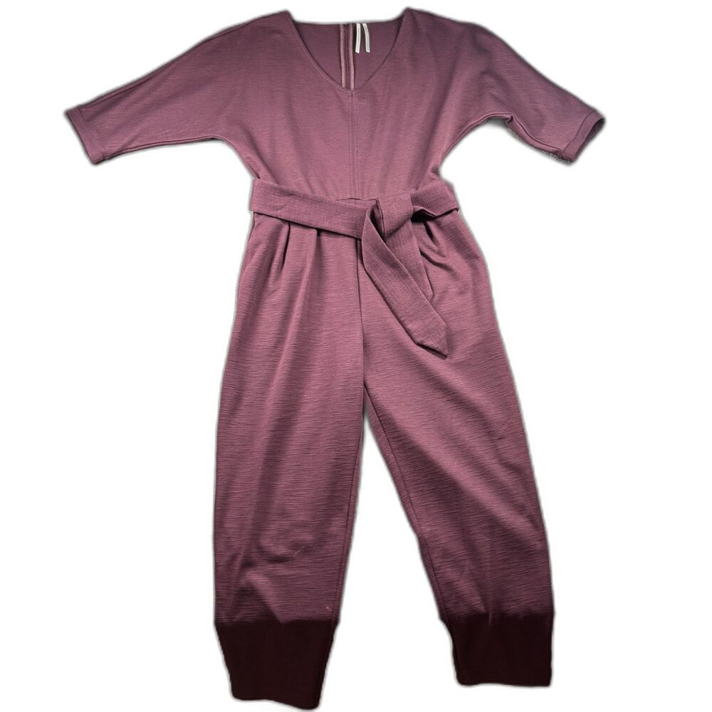 Anthropologie Women Jumpsuit Sutton Ponte Pantsuit Belted Wine Medium P251